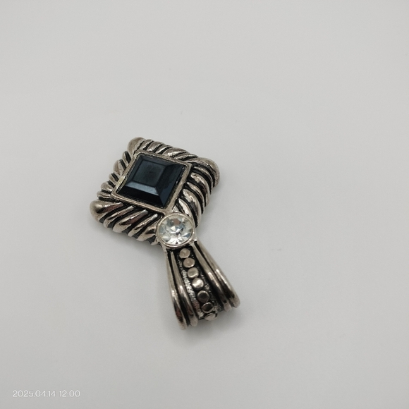 Women's Silver Tone and Black Square Pendant Accented Clear Rhinestone - Picture 5 of 11